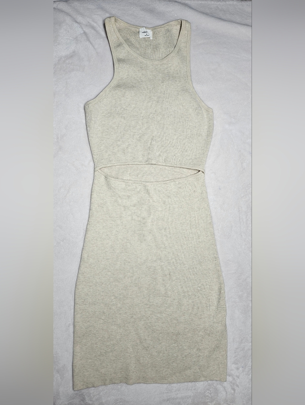 Wilfred Free Aritzia Ribbed Cutout Knit Tank Midi Dress Beige